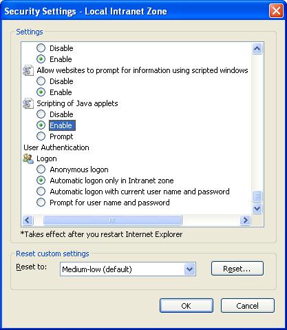 INTERNET EXPLORER: Allowing Java Apllets for Training: 